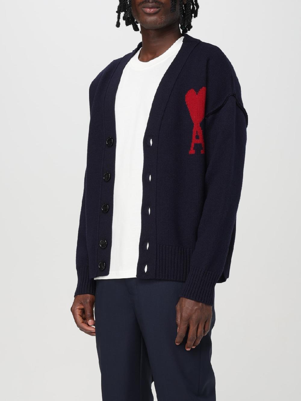Giglio Cardigan A V Con Maxi Logo Ami Paris