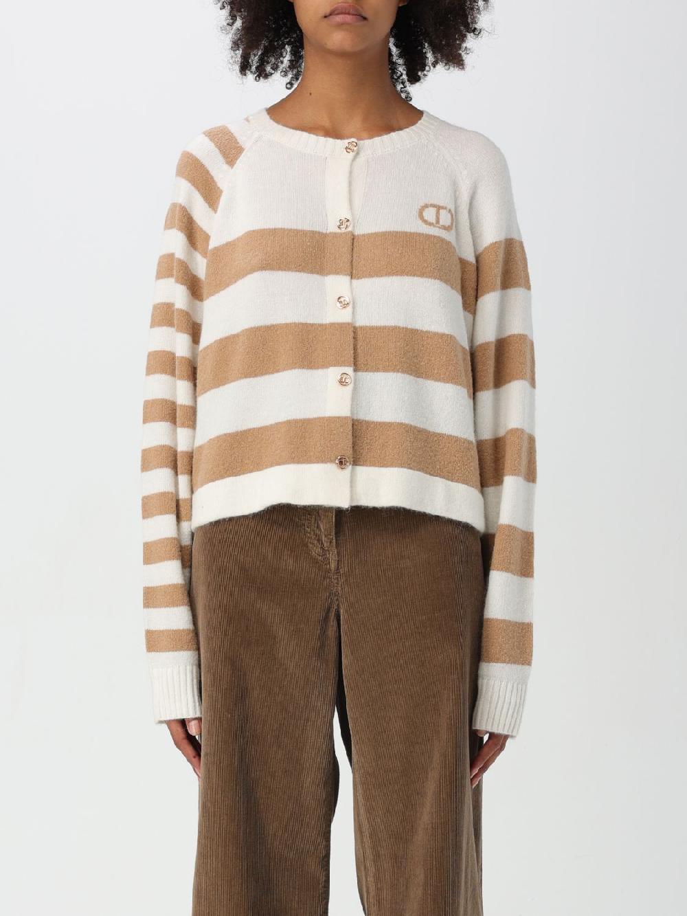 Giglio Cardigan Twinset in misto lana a righe