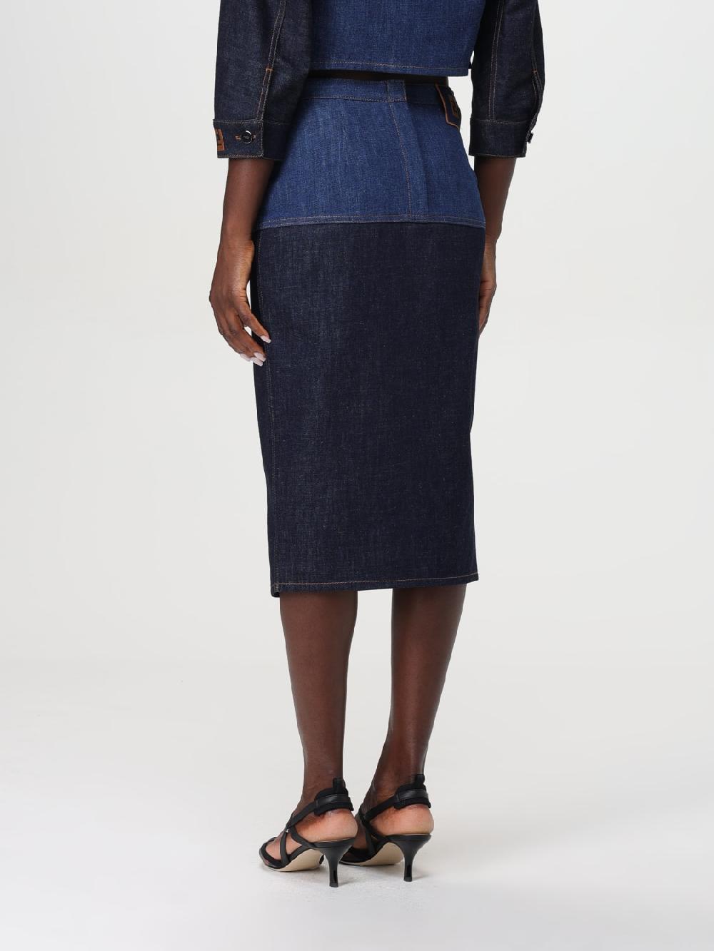 Giglio Gonna Di Jeans Fendi Bicolore