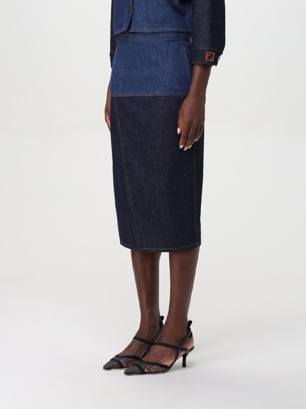 Giglio Gonna Di Jeans Fendi Bicolore