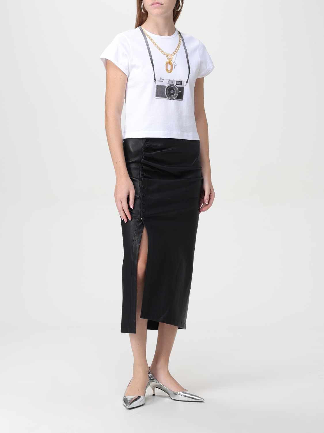 Giglio Gonna Midi Rabanne In Pelle Stretch
