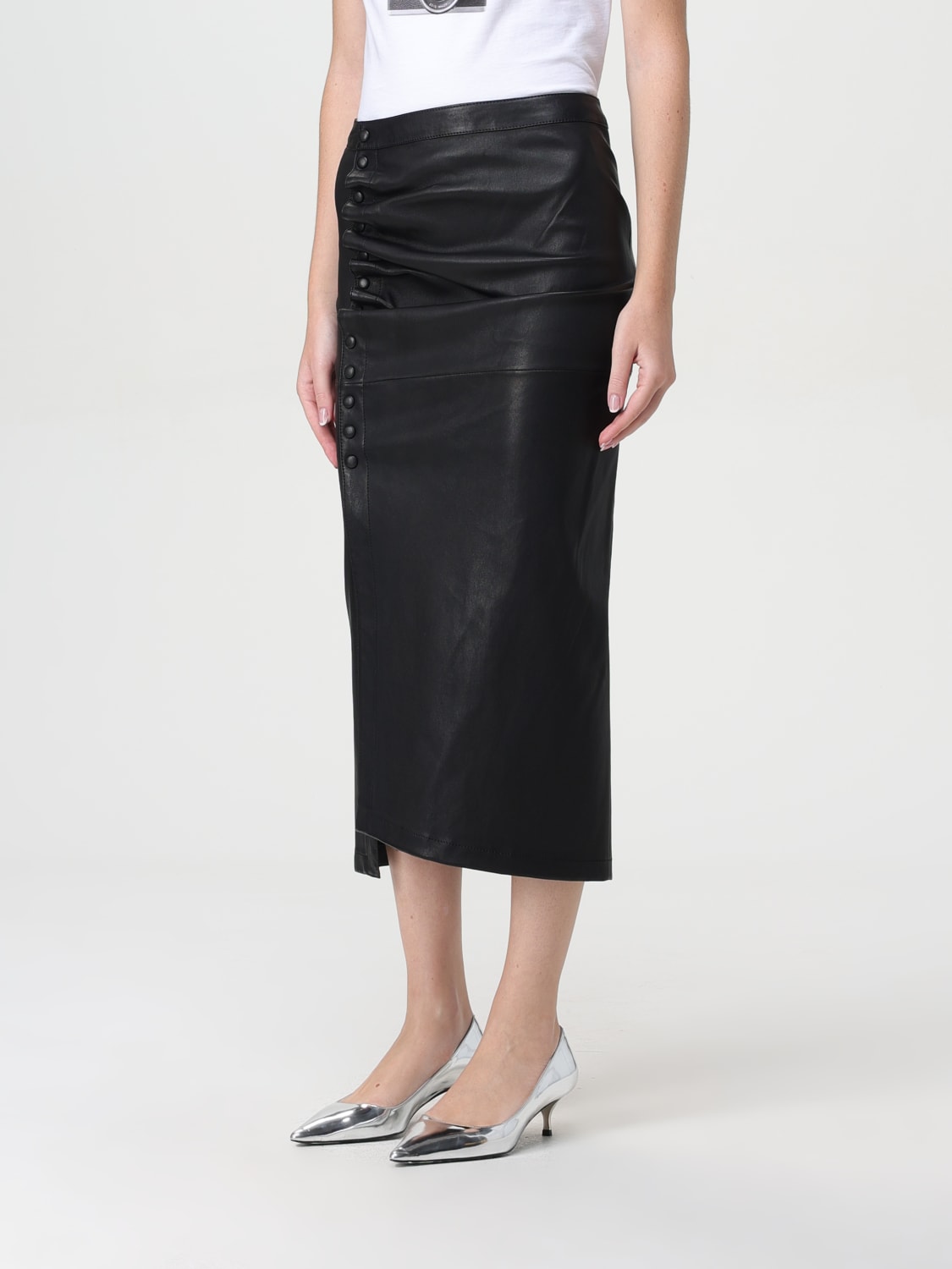 Giglio Gonna Midi Rabanne In Pelle Stretch