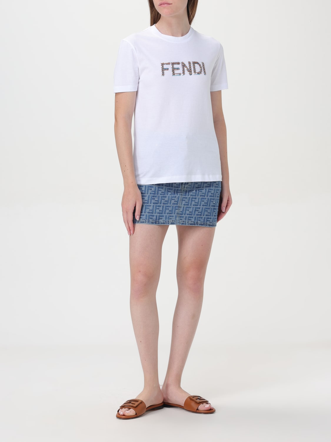 Giglio Gonna Mini In Denim FF Fendi