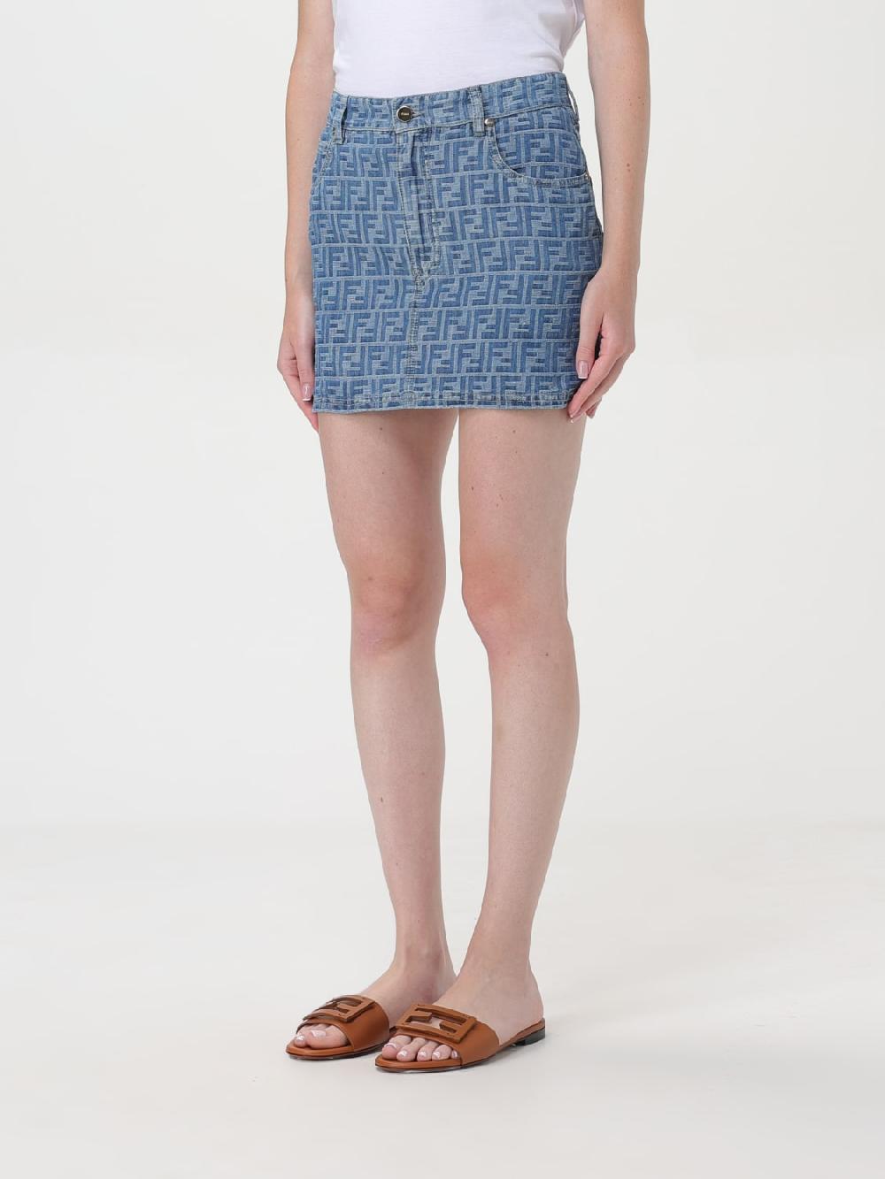 Giglio Gonna Mini In Denim FF Fendi