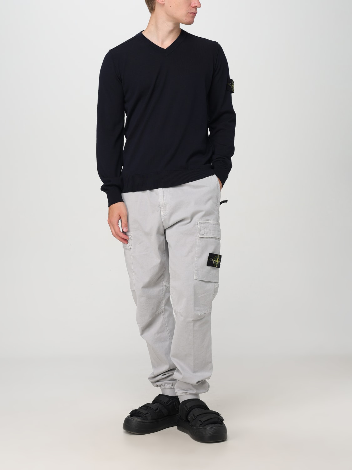 Giglio Maglia A V Stone Island In Lana Vergine