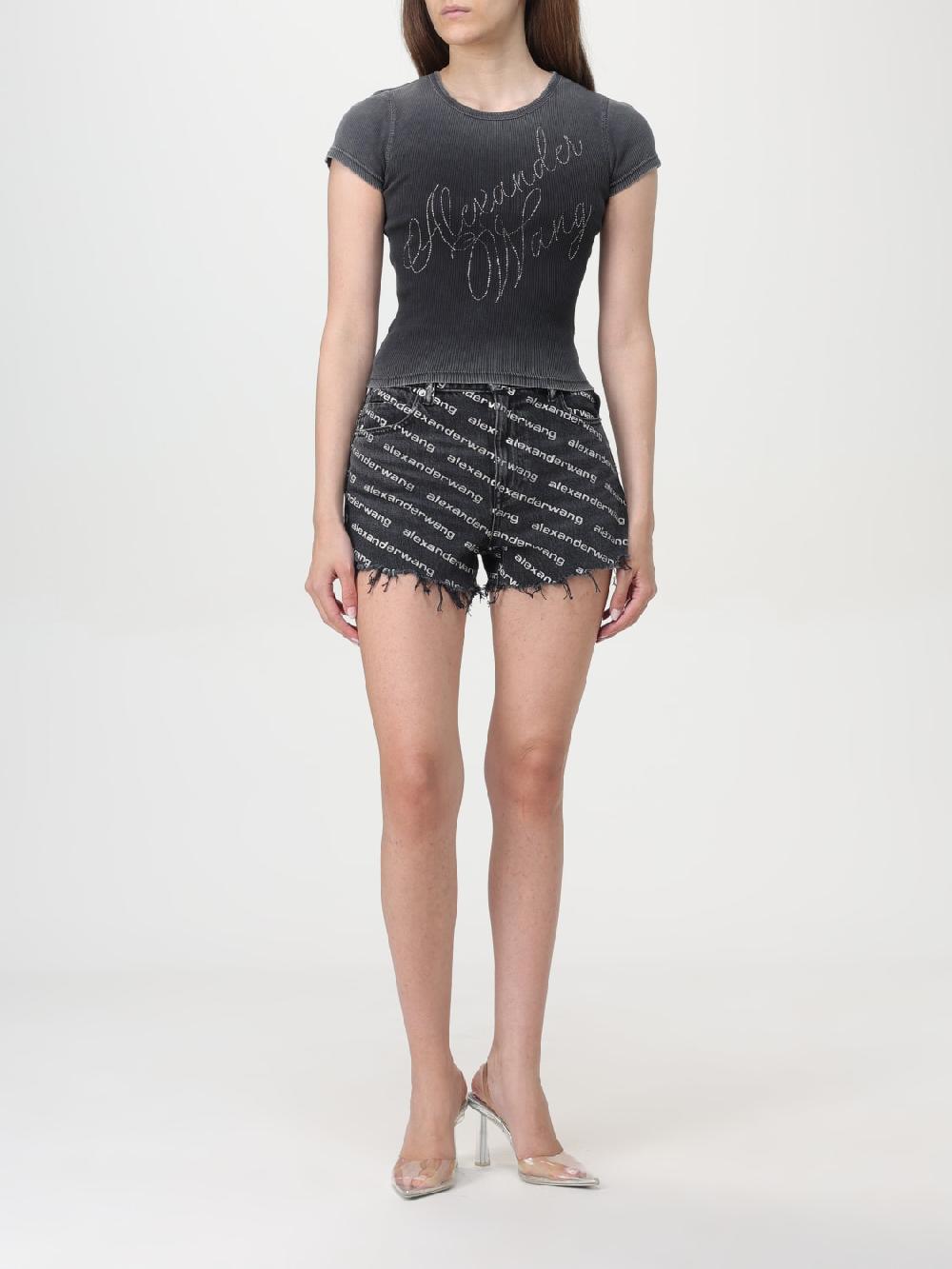 Giglio Pantaloncino Di Jeans Logato Alexander Wang