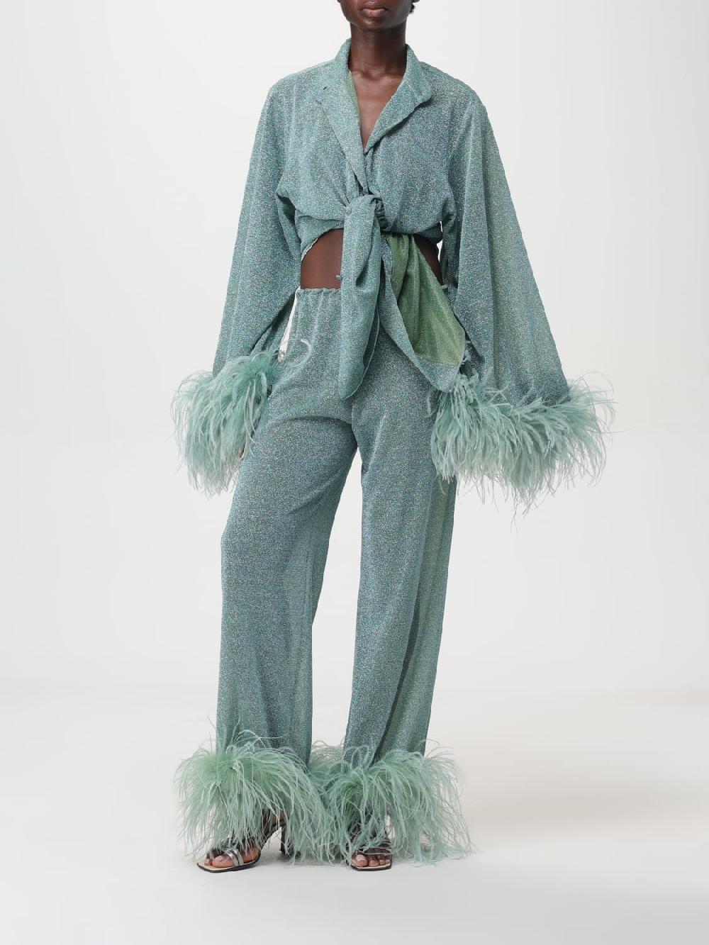 Giglio Pantalone Osèree In Tessuto Lamè Con Piume