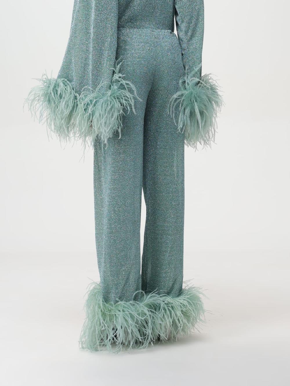 Giglio Pantalone Osèree In Tessuto Lamè Con Piume