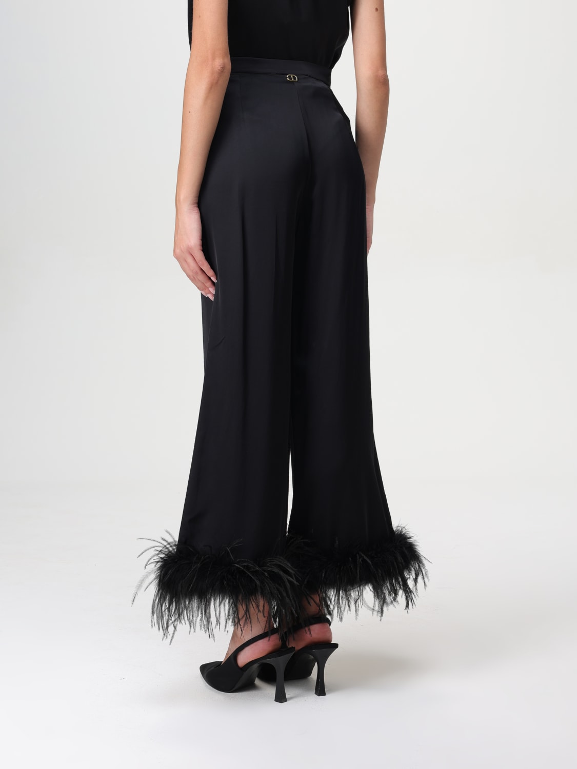 Giglio Pantalone Twinset In Viscosa Con Piume