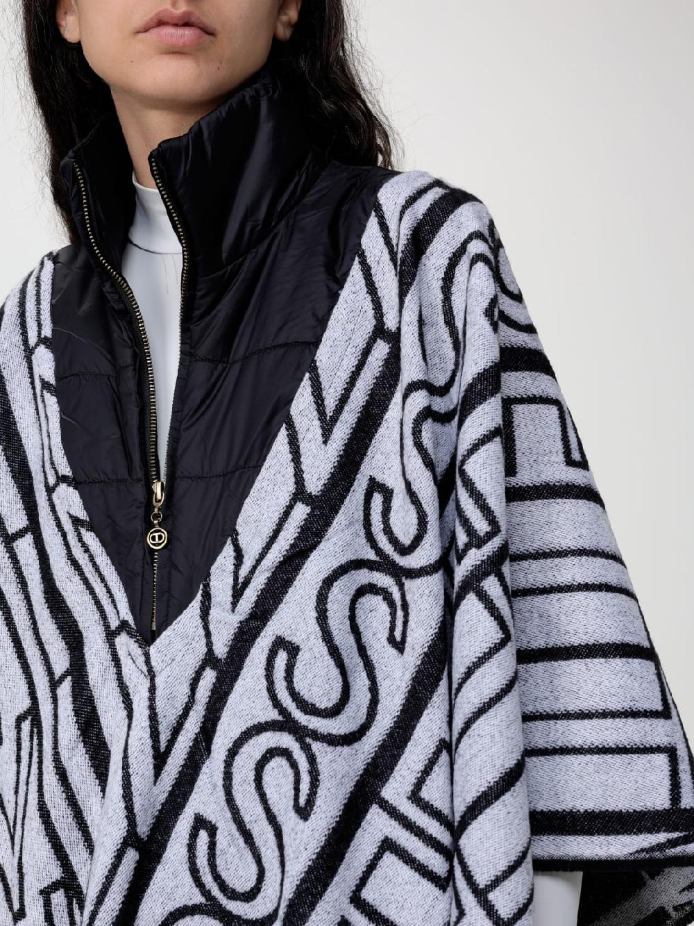 Giglio Poncho Twinset In Viscosa Con Logo Jacquard