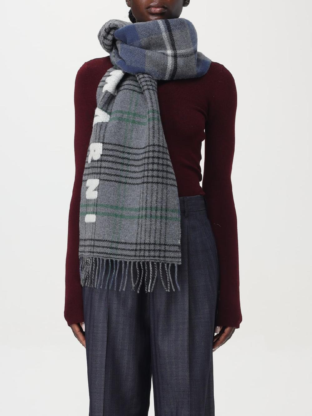 Giglio Sciarpa Tartan Con Maxi Logo Marni