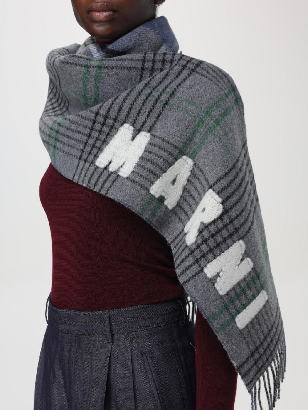 Giglio Sciarpa Tartan Con Maxi Logo Marni
