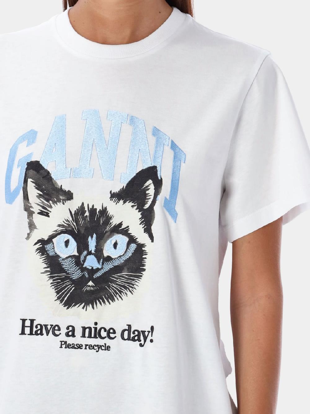 Giglio T-shirt Con Stampa Gatto Ganni