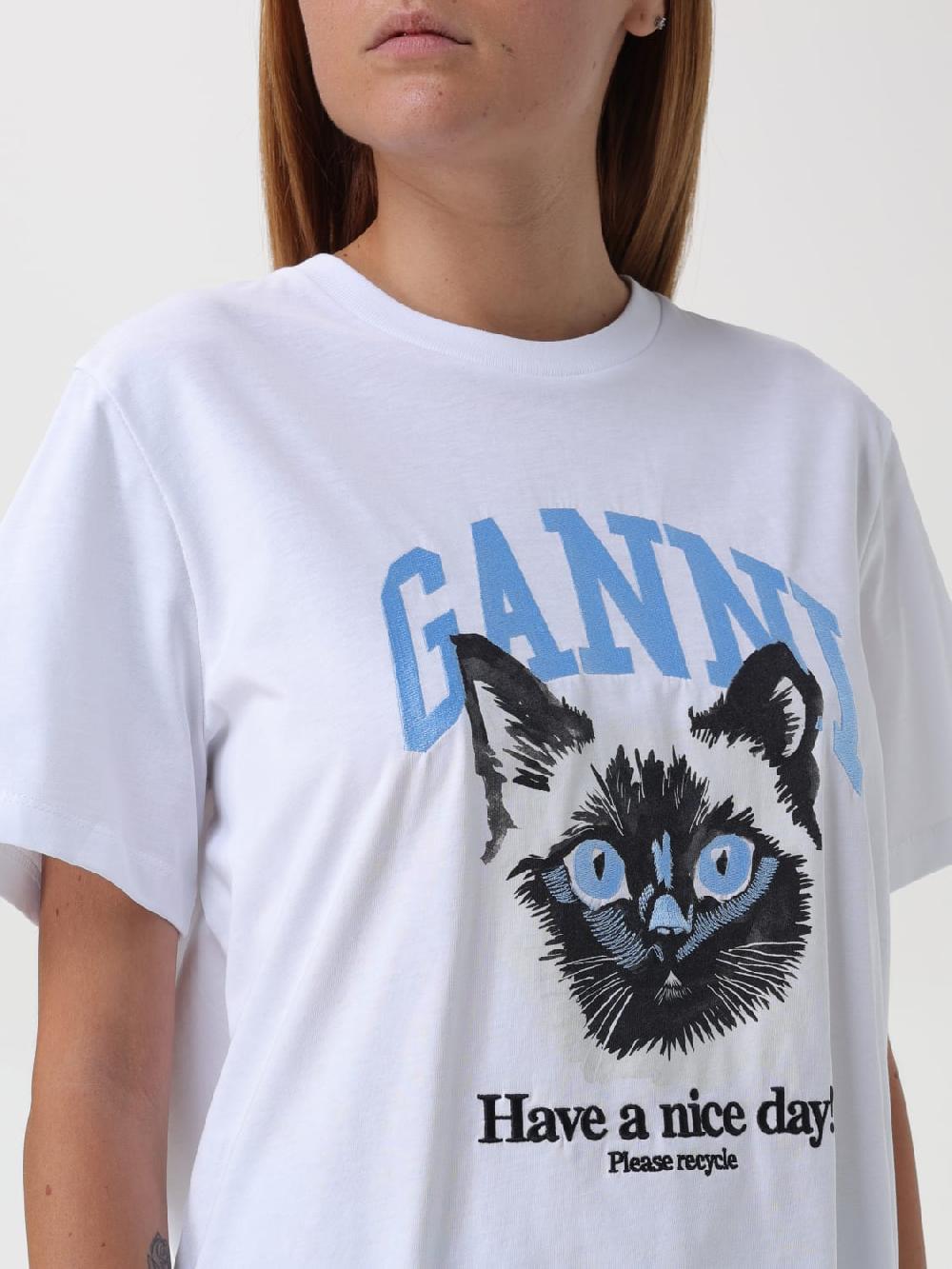 Giglio T-shirt Con Stampa Gatto Ganni