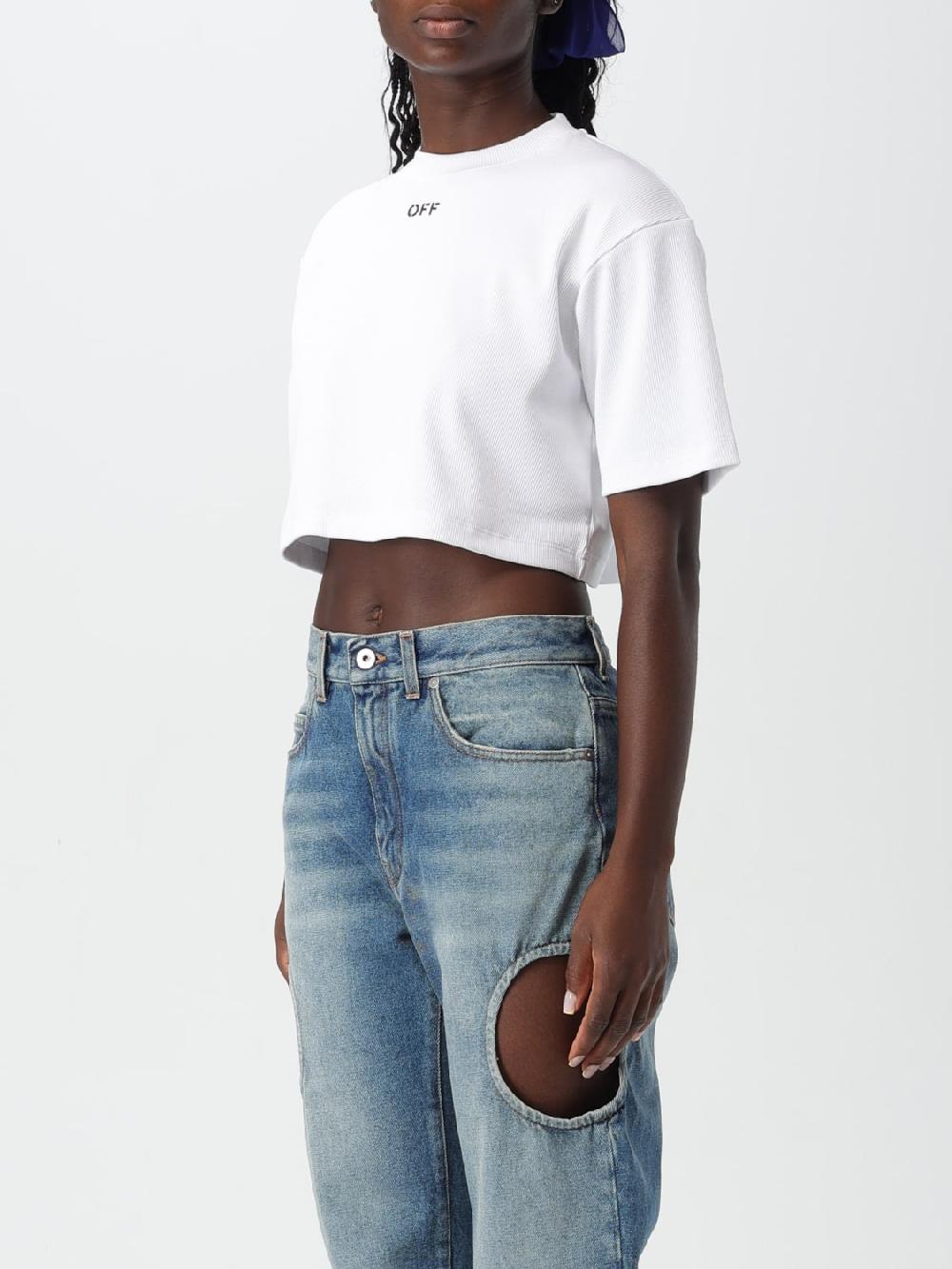Giglio T-shirt Crop Off-White In Cotone