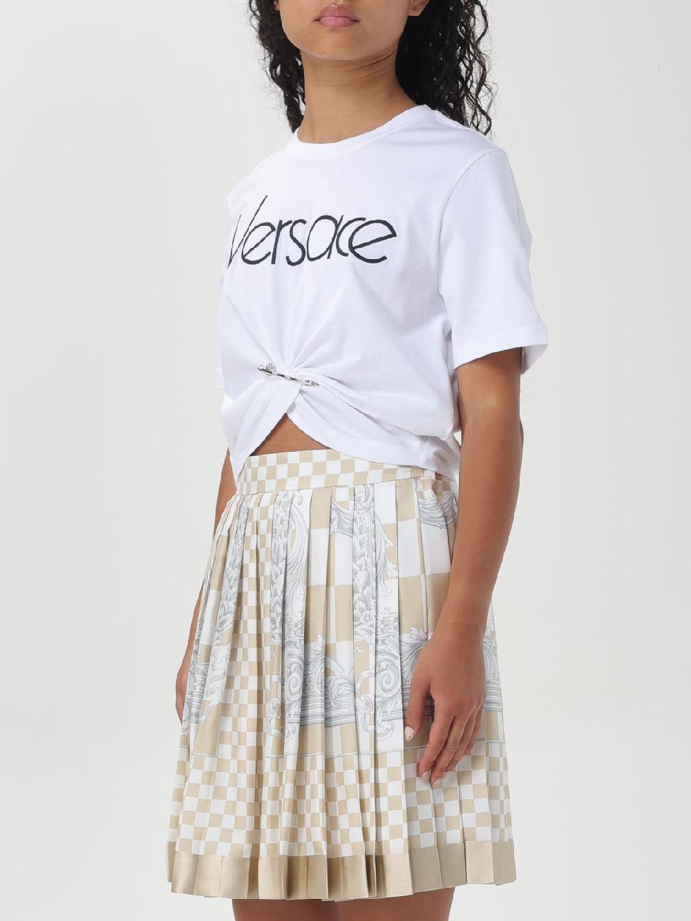 Giglio T-shirt Di Cotone Con Logo Versace