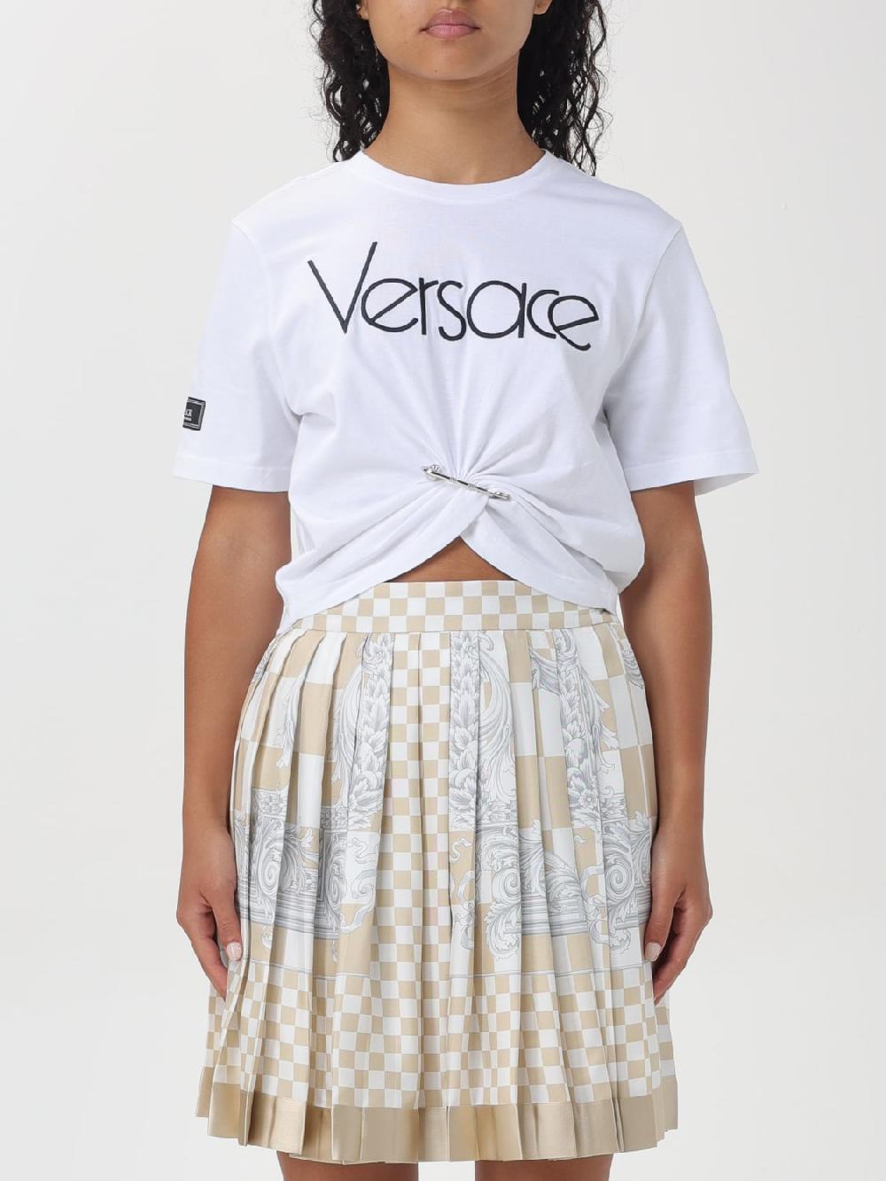 Giglio T-shirt di cotone con logo Versace
