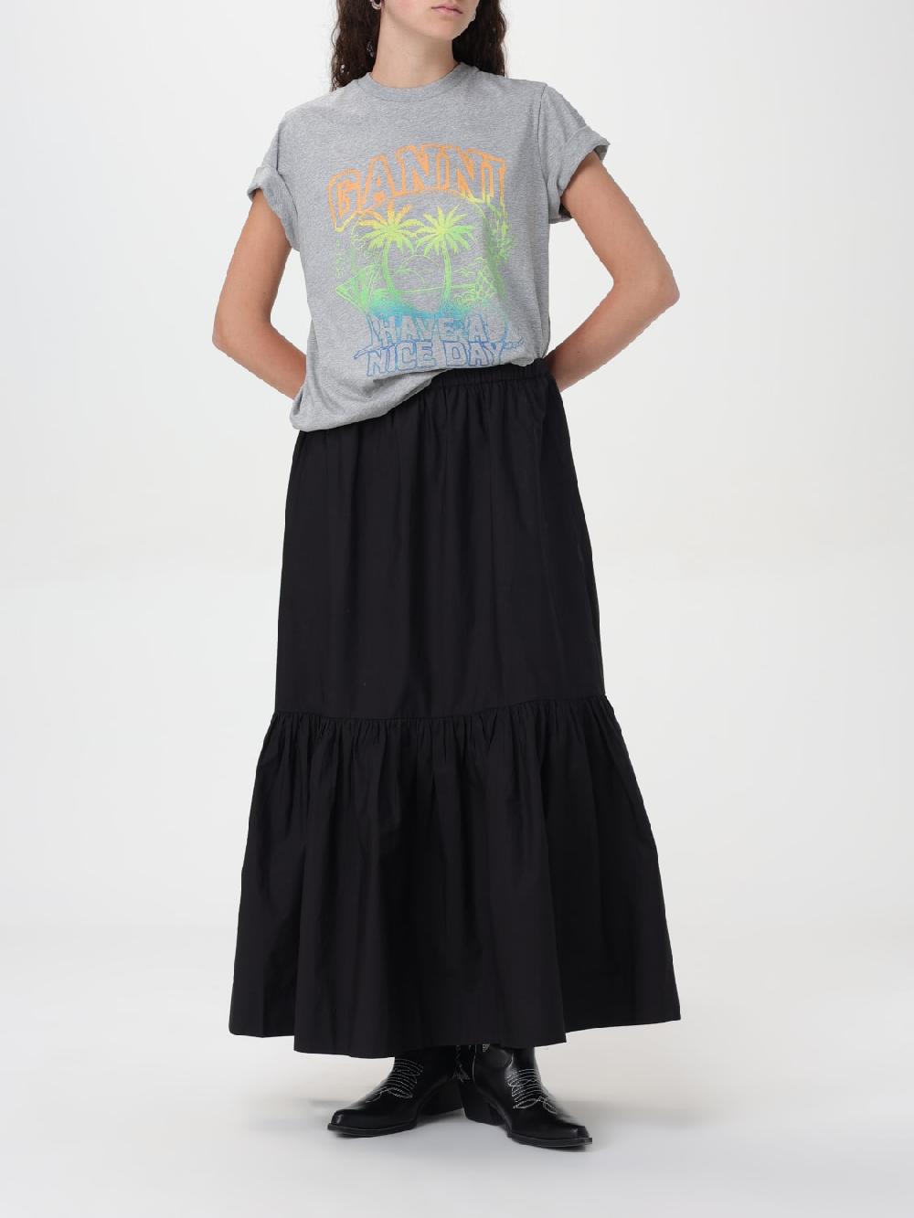 Giglio T-shirt Di Cotone Con Stampa Ganni