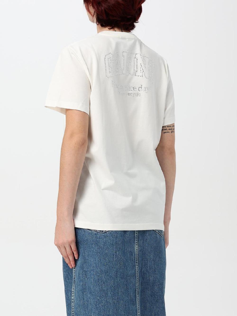 Giglio T-shirt Ganni In Cotone Con Logo Di Strass