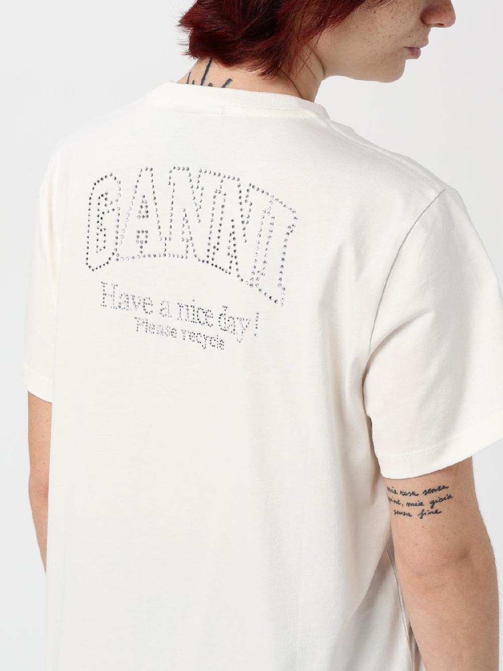 Giglio T-shirt Ganni In Cotone Con Logo Di Strass