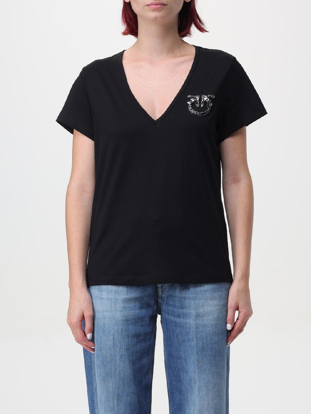 Giglio T-shirt Pinko in cotone con logo in strass