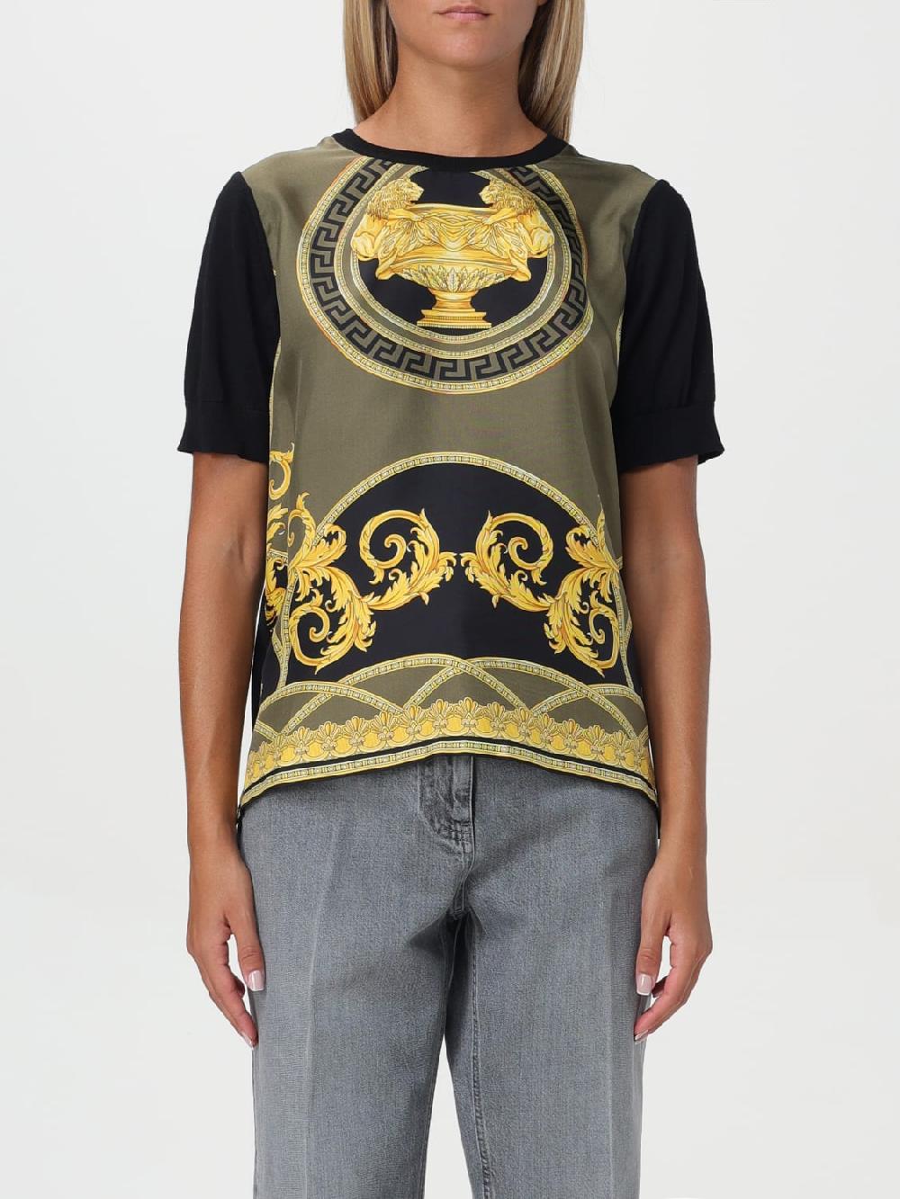 Giglio T-shirt Versace in lana e seta stampata