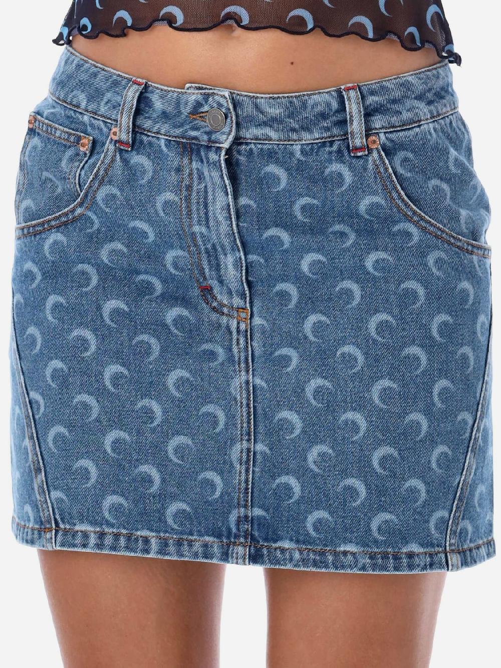Giglio Gonna Crescent Moon Marine Serre In Denim Con Logo All Over