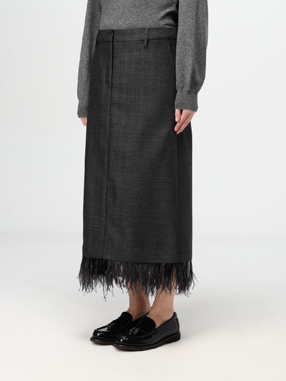 Giglio Gonna Midi Brunello Cucinelli In Lana Con Piume