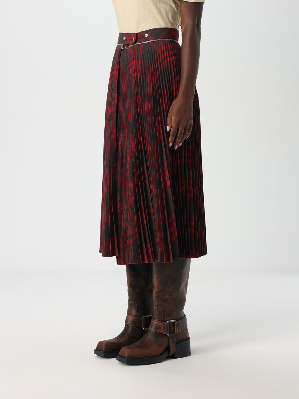 Giglio Gonna Midi Burberry In Misto Lana Plissettata