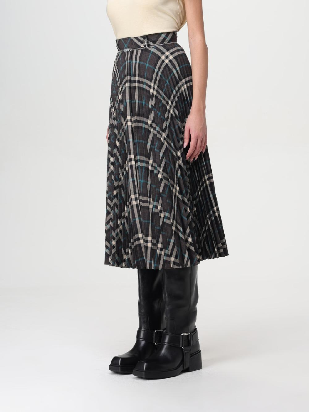 Giglio Gonna Midi Burberry In Misto Lana Plissettata