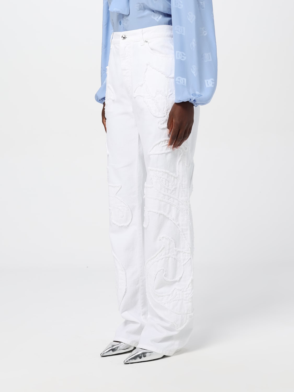 Giglio Jeans Dolce & Gabbana In Denim Con Motivo Floreale Ricamato