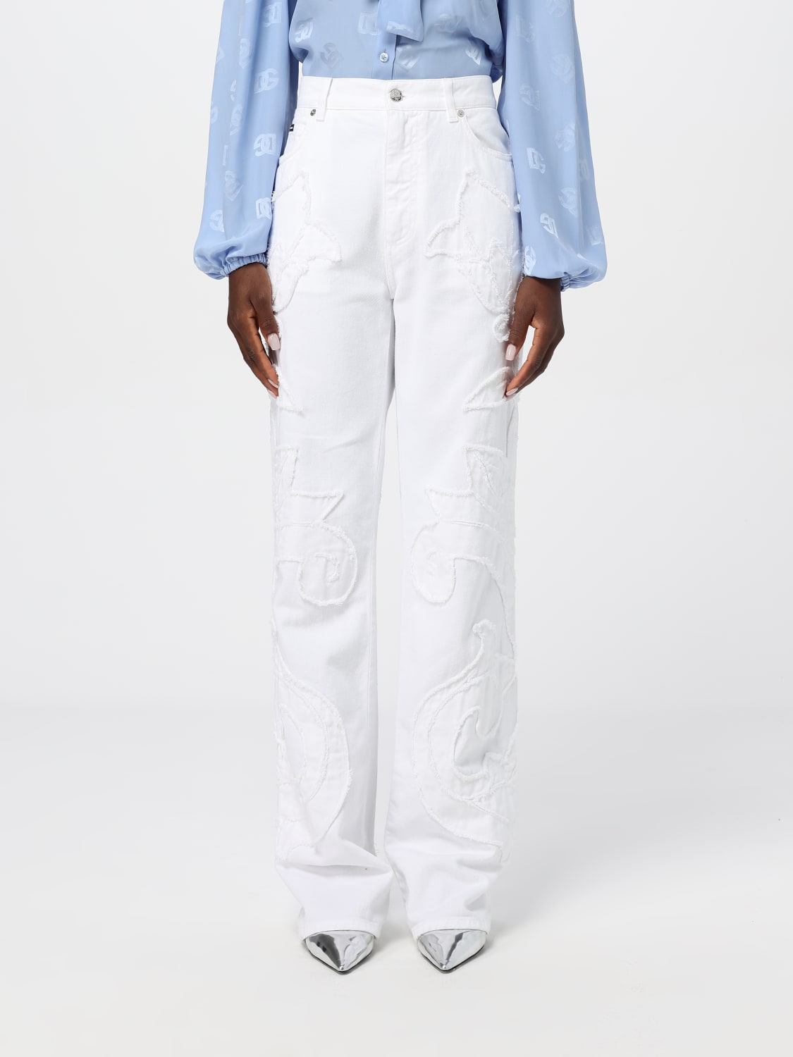 Giglio Jeans Dolce & Gabbana in denim con motivo floreale ricamato