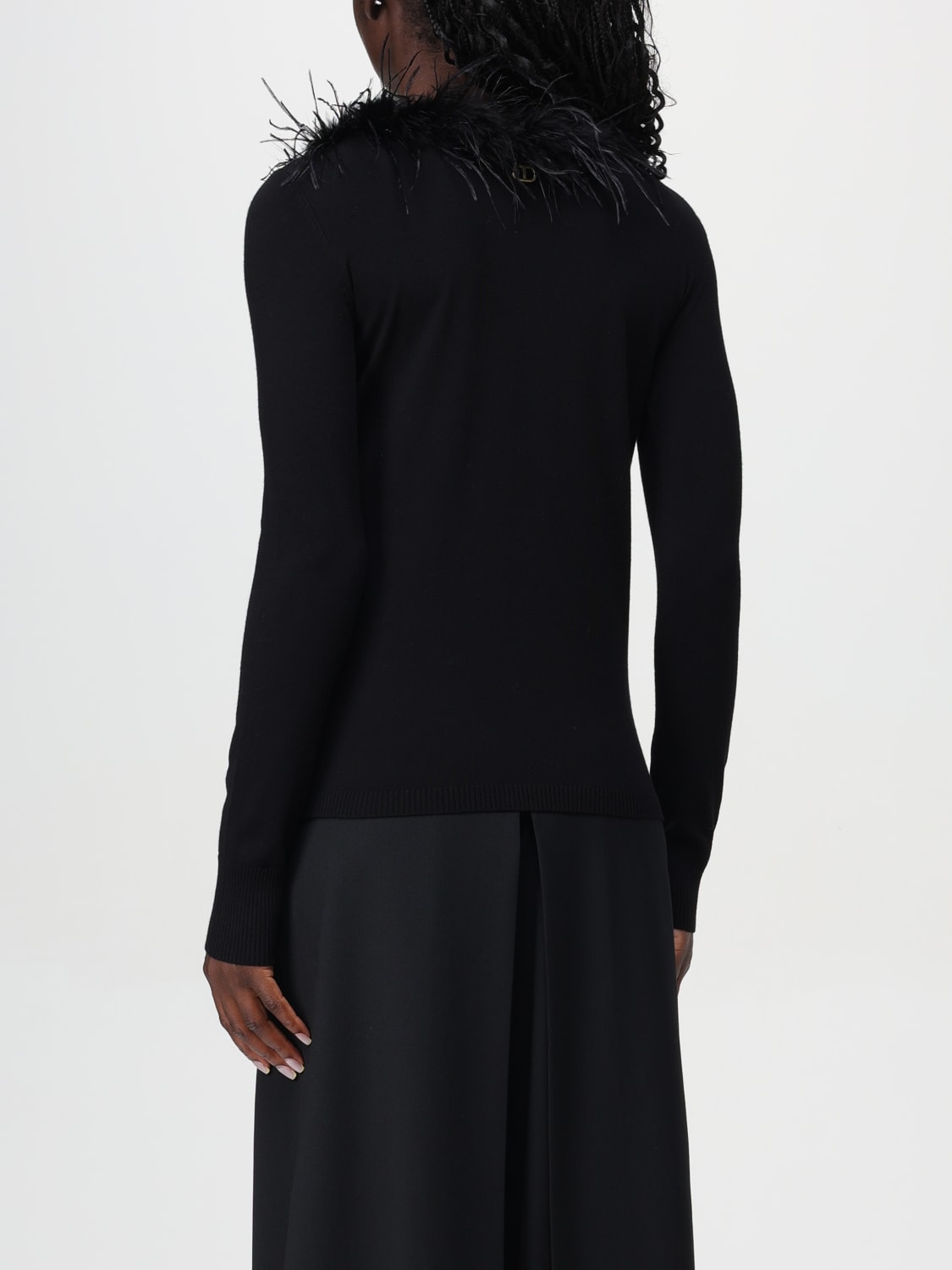 Giglio Maglia Twinset In Viscosa Stretch Con Collo In Piume Amovibile