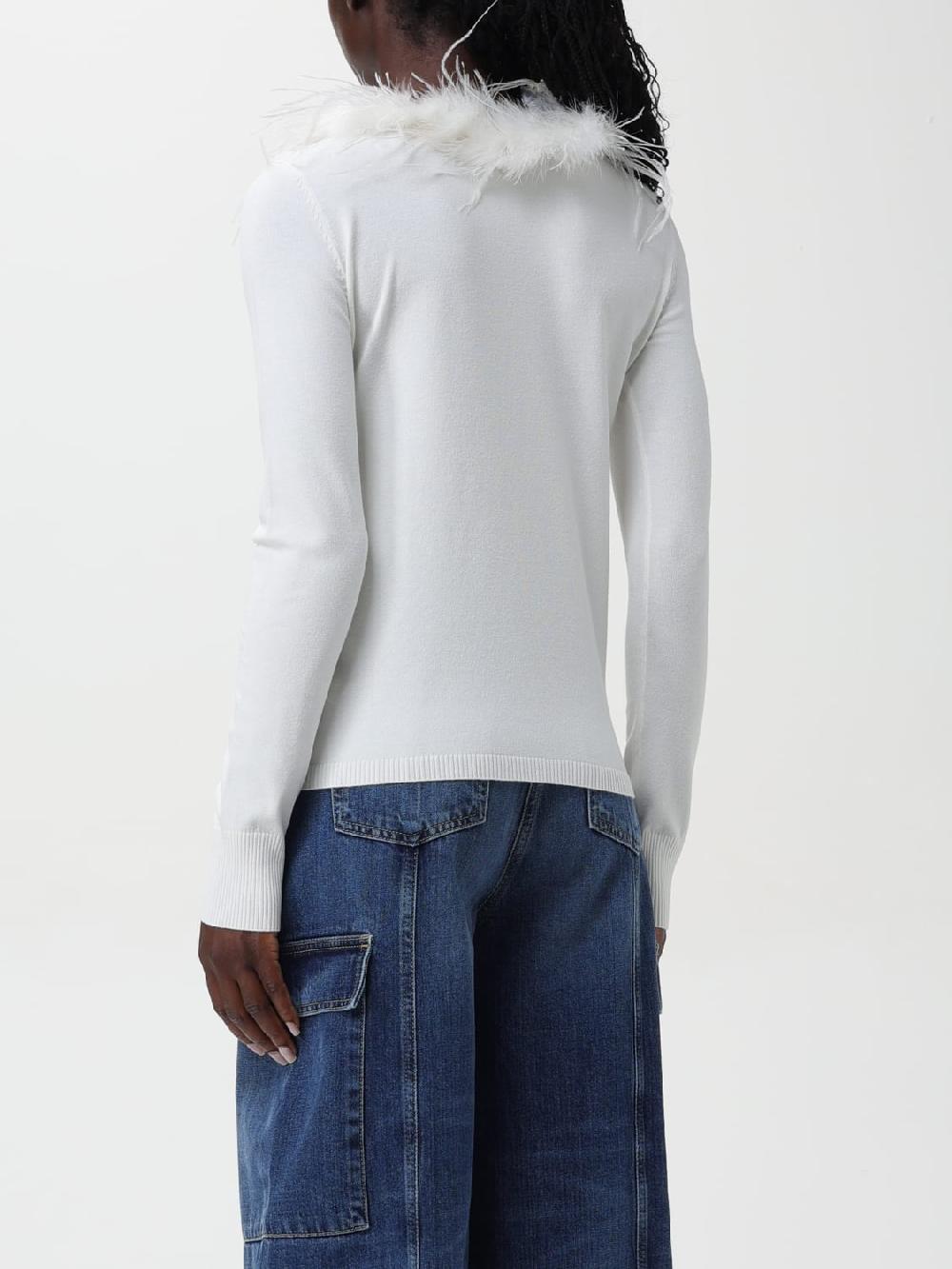 Giglio Maglia Twinset In Viscosa Stretch Con Collo In Piume Amovibile