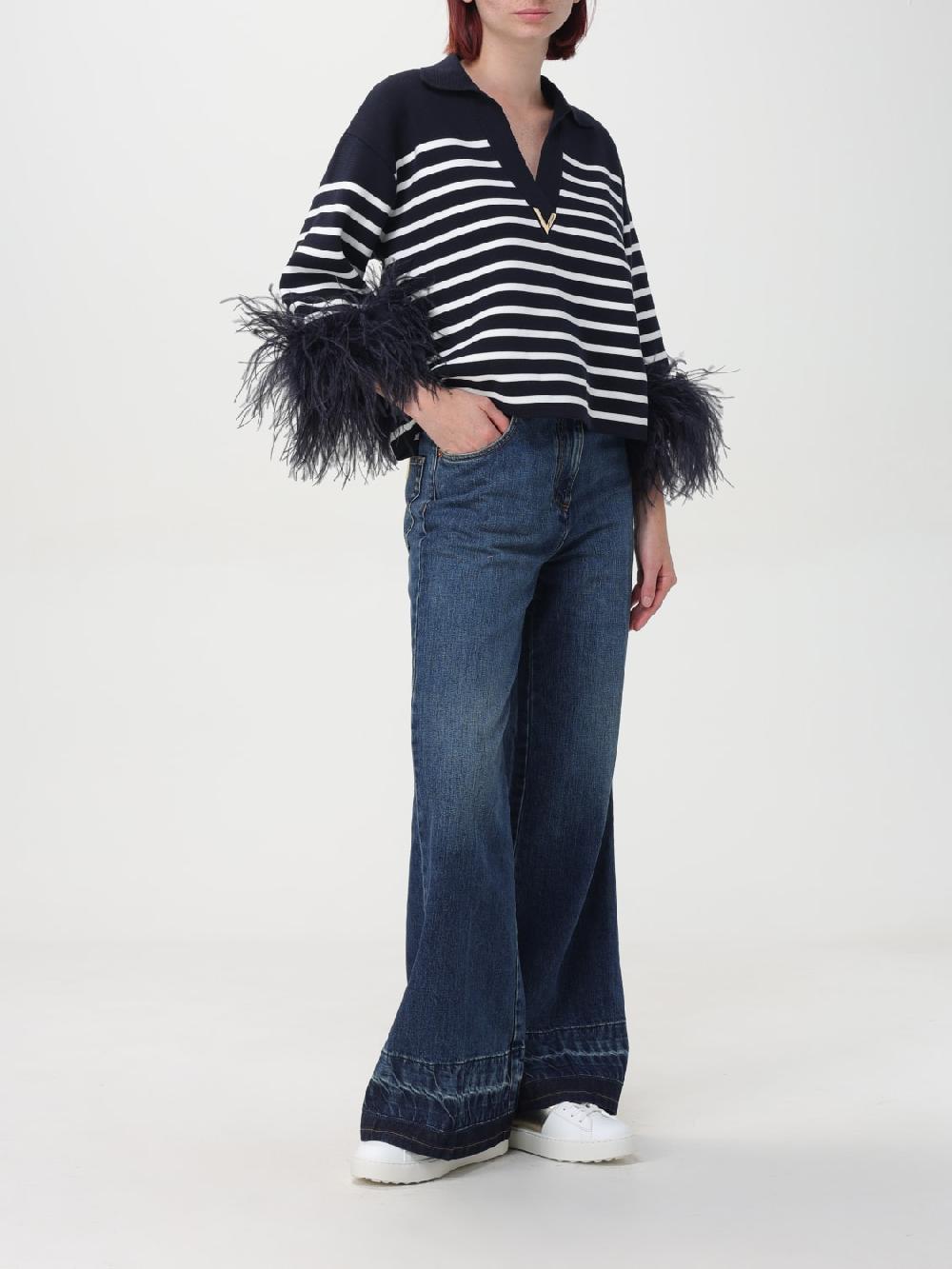 Giglio Maglia Valentino In Cotone A Righe Con Piume