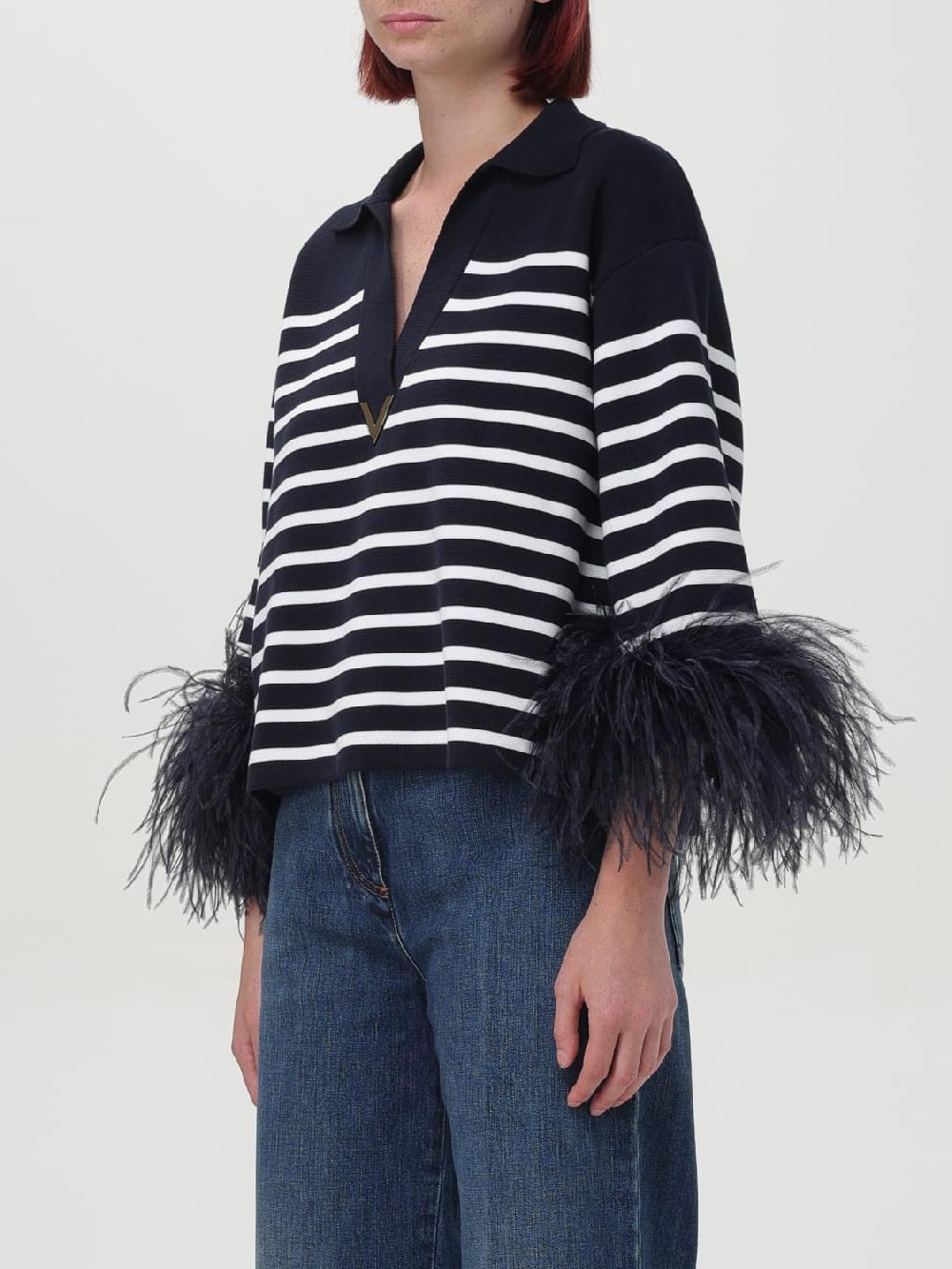 Giglio Maglia Valentino In Cotone A Righe Con Piume
