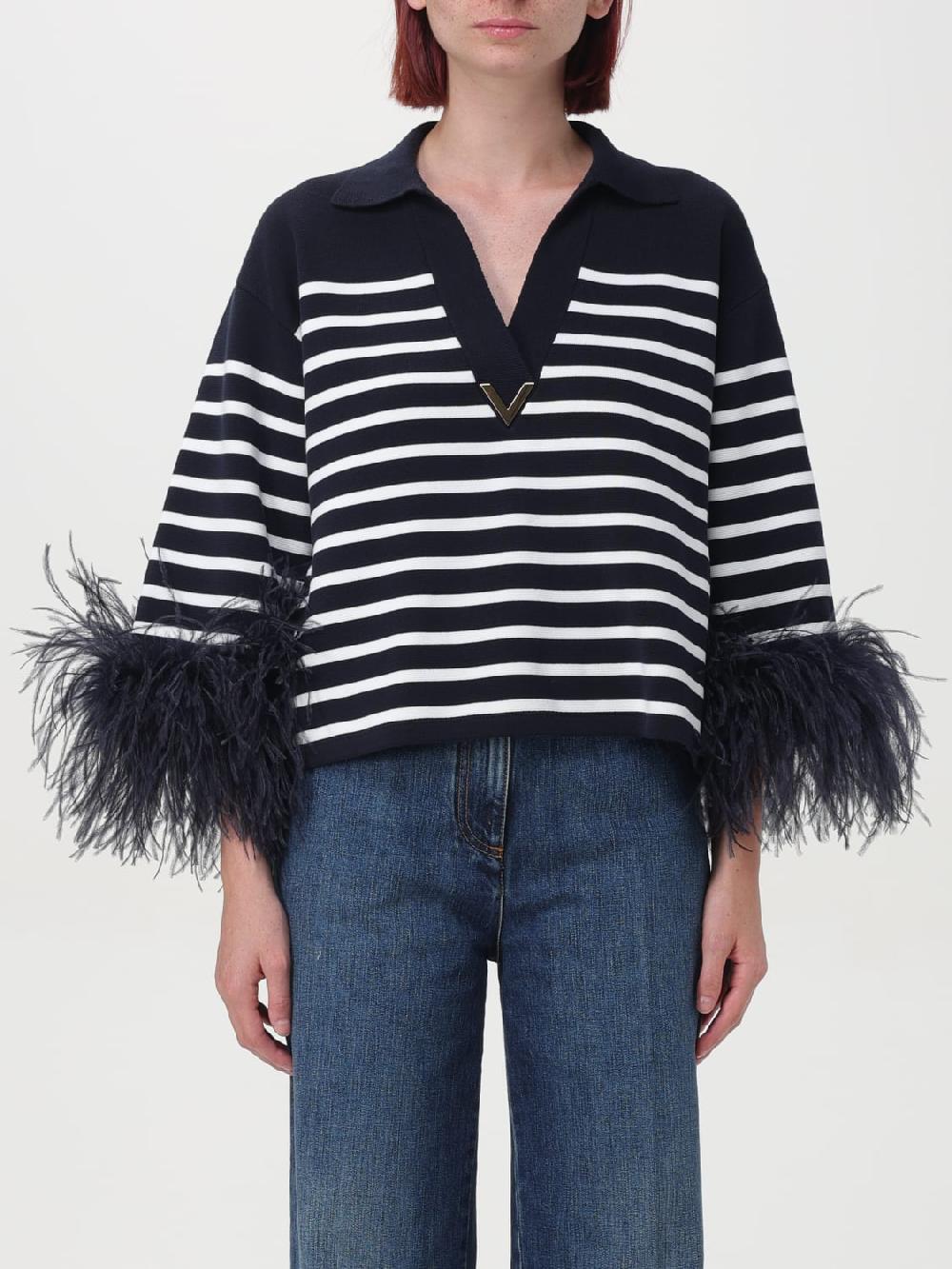 Giglio Maglia Valentino in cotone a righe con piume