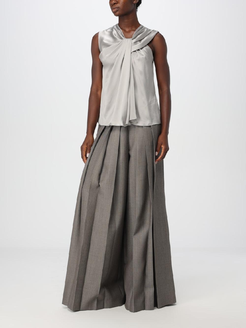 Giglio Pantalone Alberta Ferretti In Lana Vergine Plissè