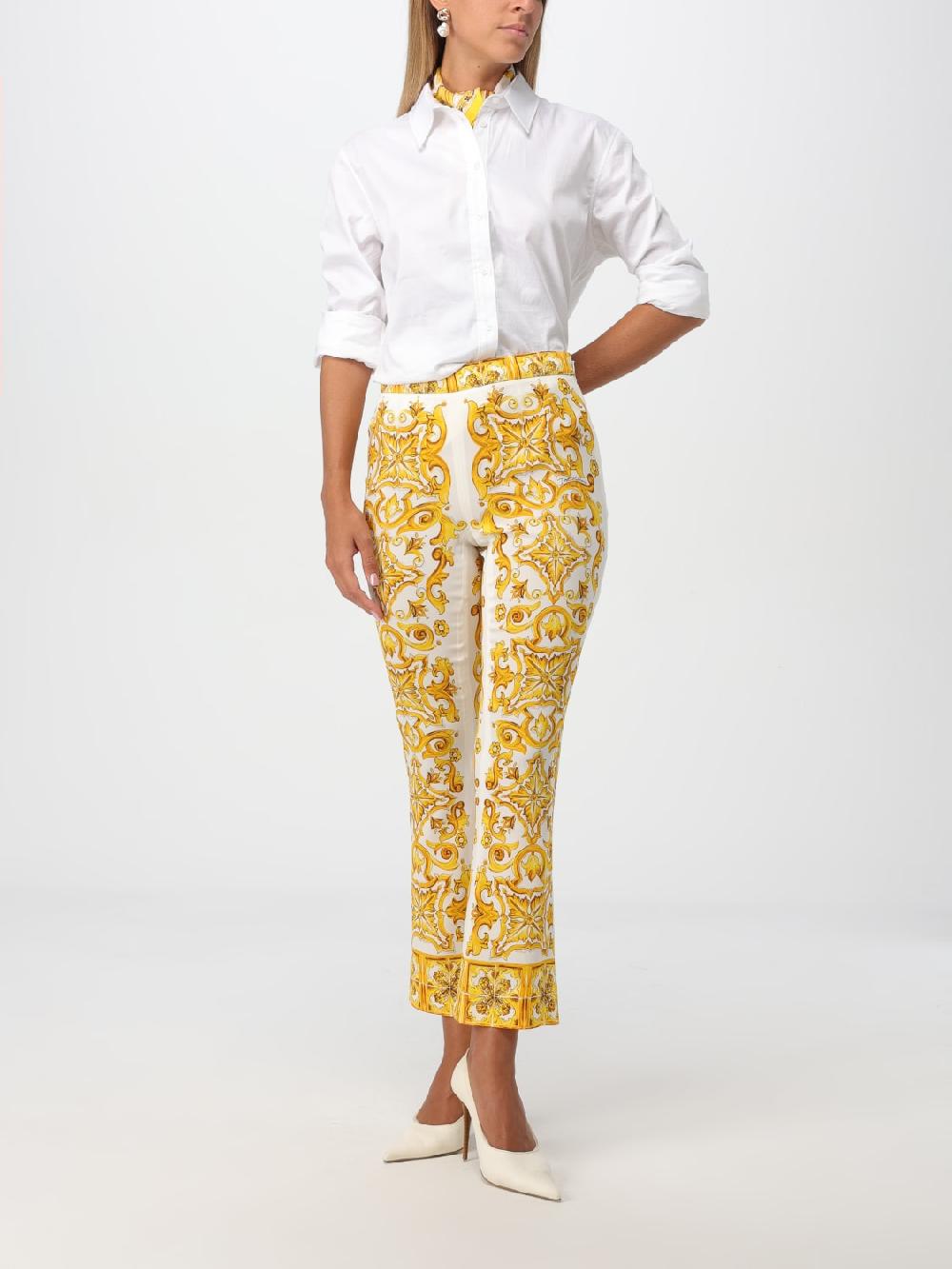 Giglio Pantalone Dolce & Gabbana In Misto Seta Stampata