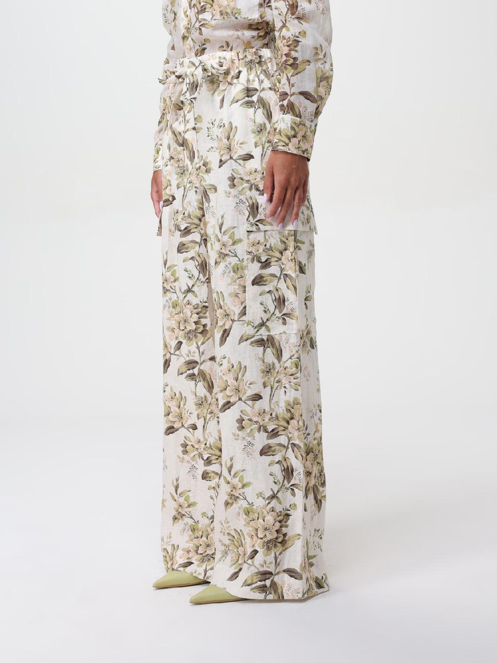 Giglio Pantalone Golden Zimmermann In Lino Con Stampa Floreale