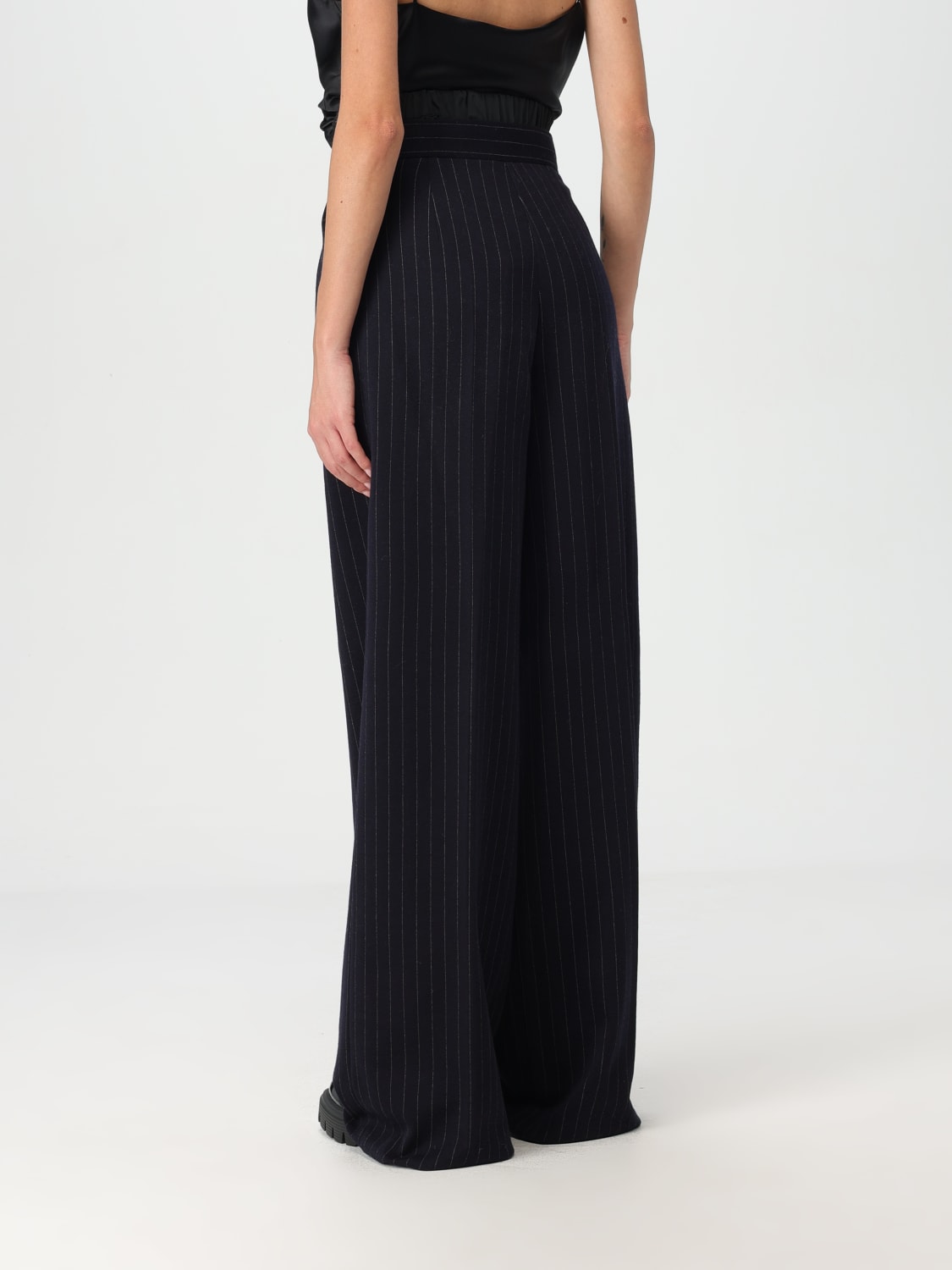 Giglio Pantalone Piroghe Max Mara Gessato In Lana Vergine