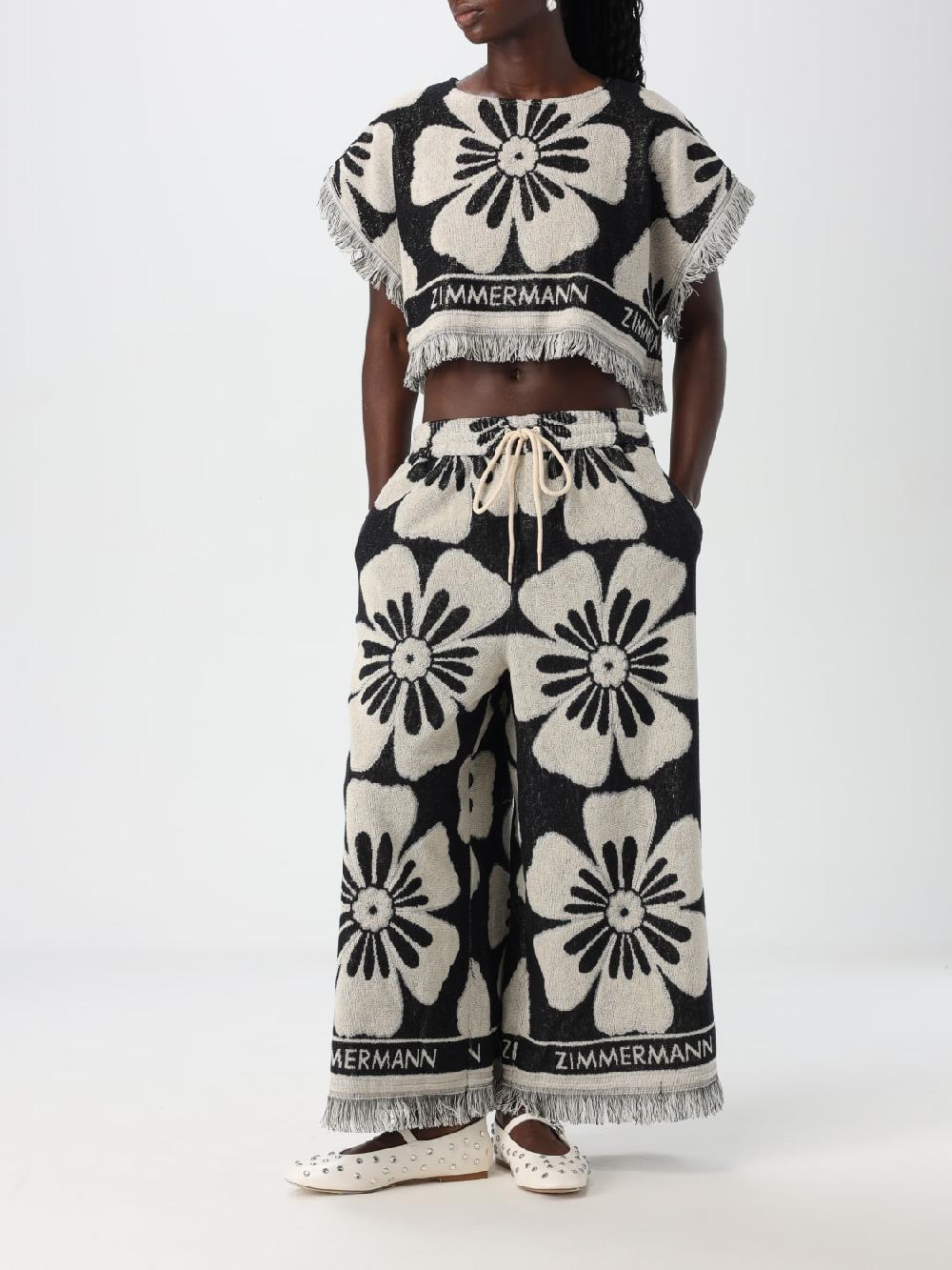 Giglio Pantalone Zimmermann In Spugna Di Cotone Con Motivo Floreale Jacquard