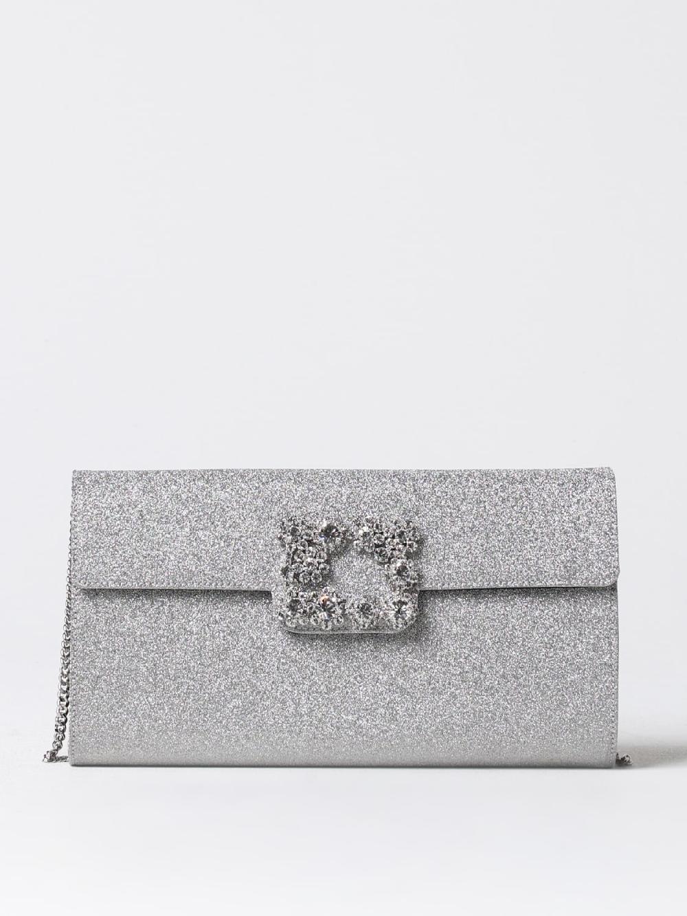 Giglio Pochette Roger Vivier in pelle glitter con fibbia Flower Strass