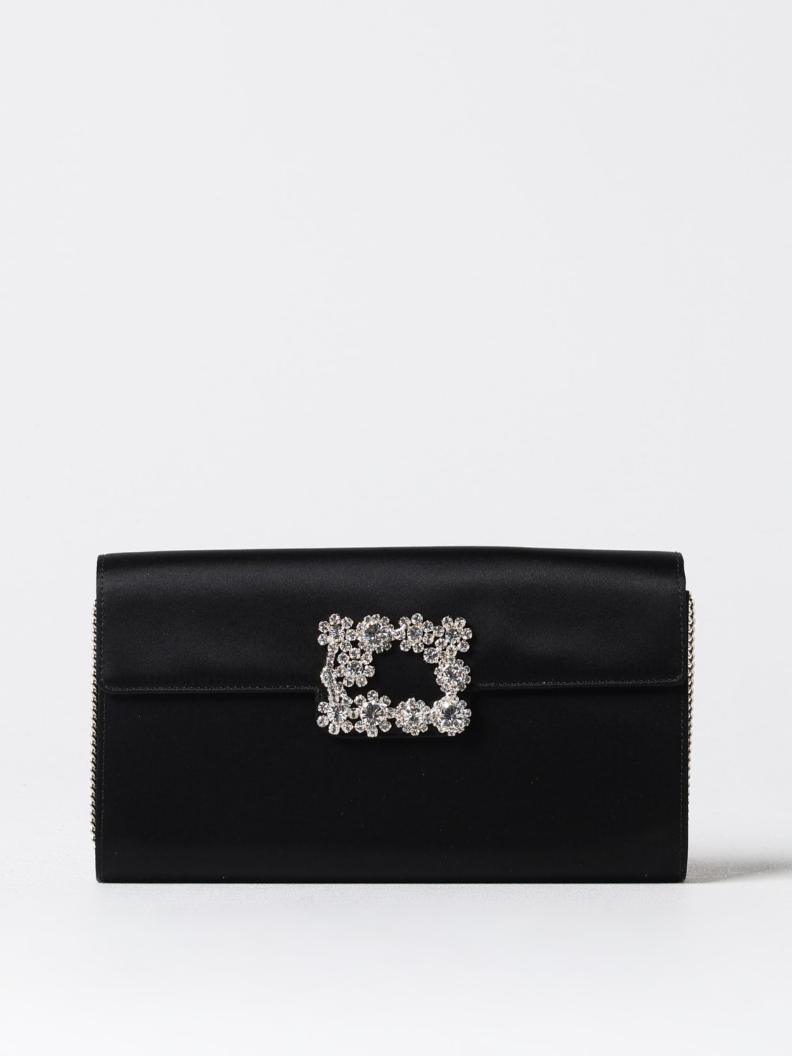 Giglio Pochette Roger Vivier in raso con fibbia Flower Strass