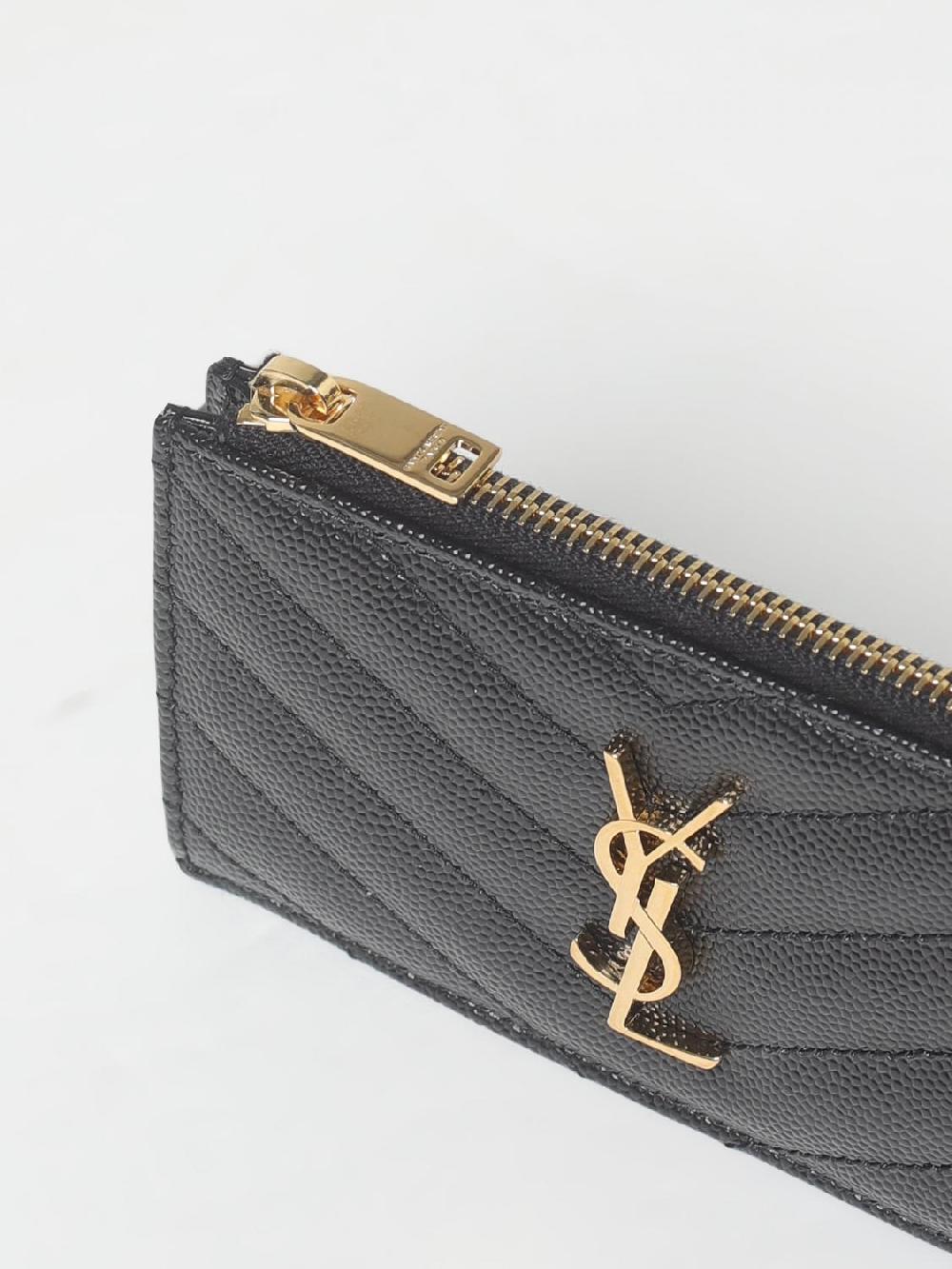 Giglio Portacarte Di Credito Saint Laurent In Pelle Grain De Poudre