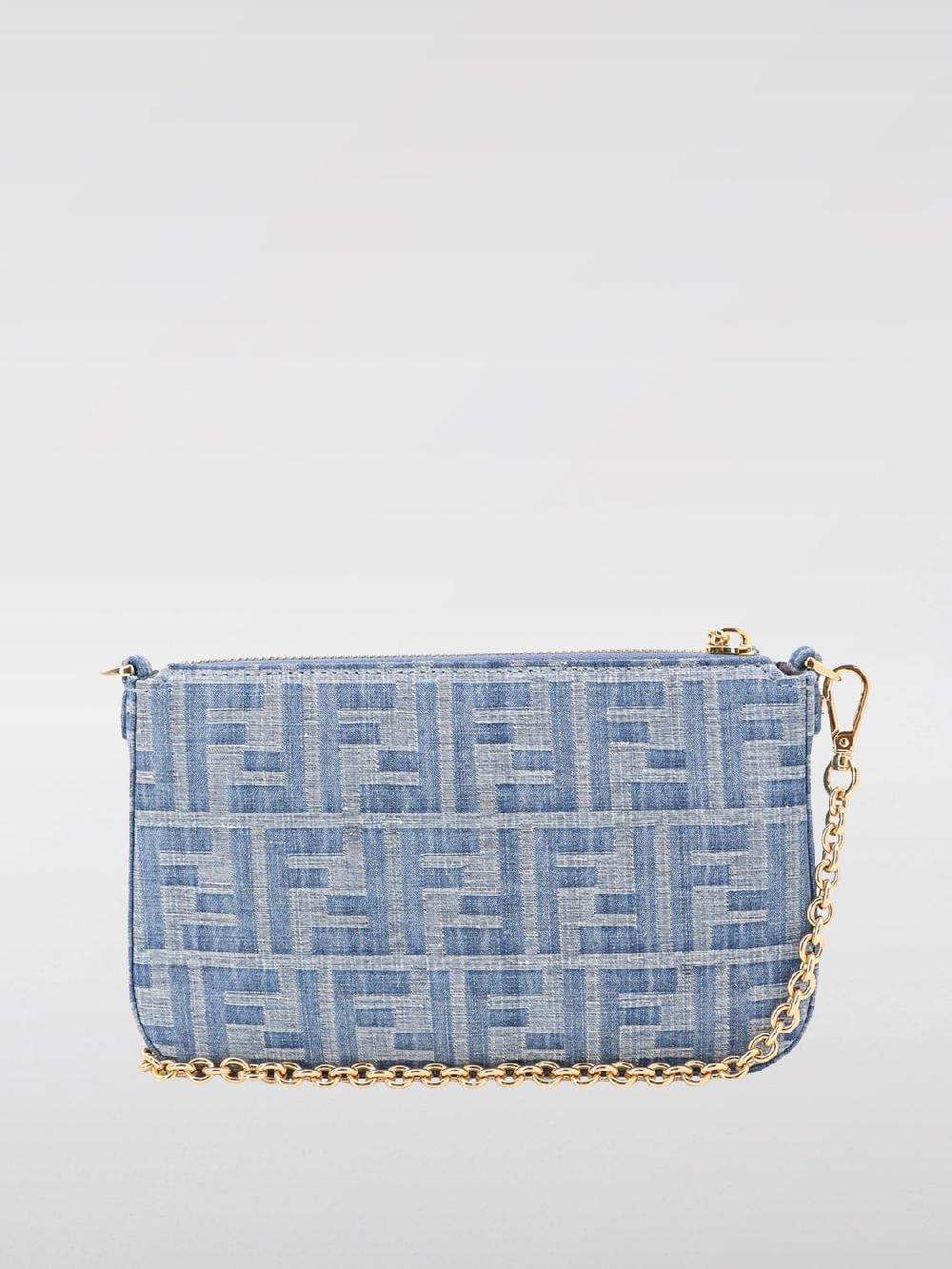 Giglio Pouch Baguette Fendi In Denim Con Monogram FF Jacquard