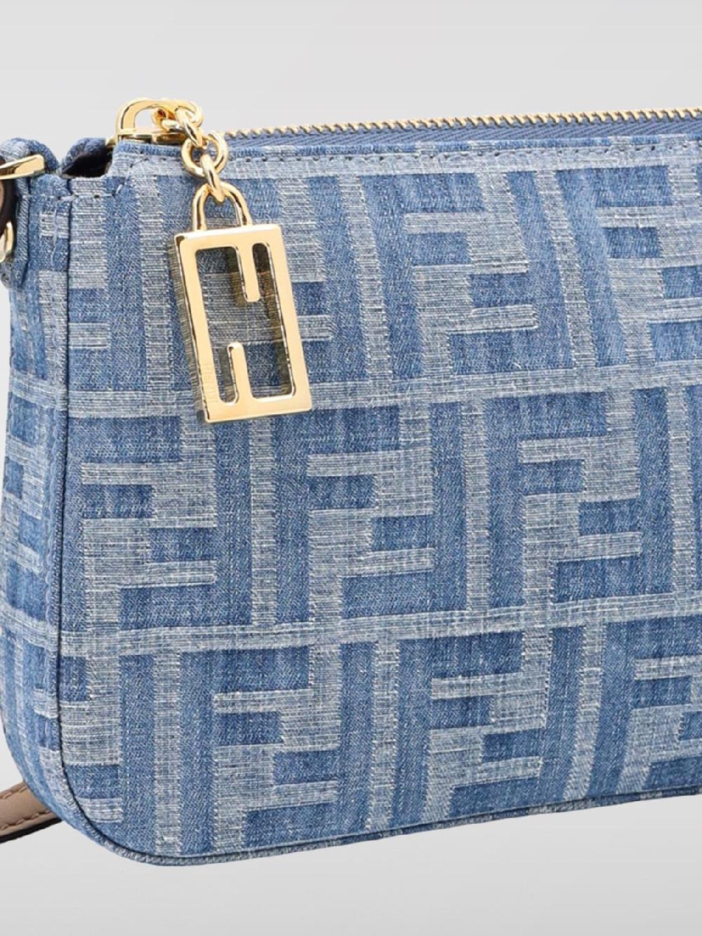 Giglio Pouch Baguette Fendi In Denim Con Monogram FF Jacquard