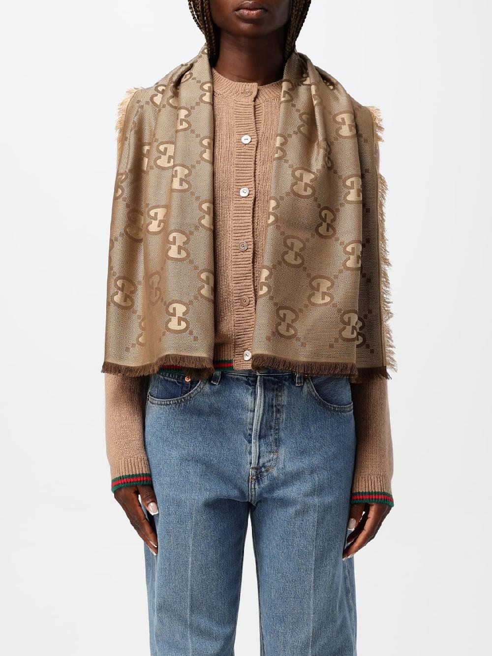 Giglio Sciarpa Gucci In Seta E Cotone Con Monogram GG Jacquard