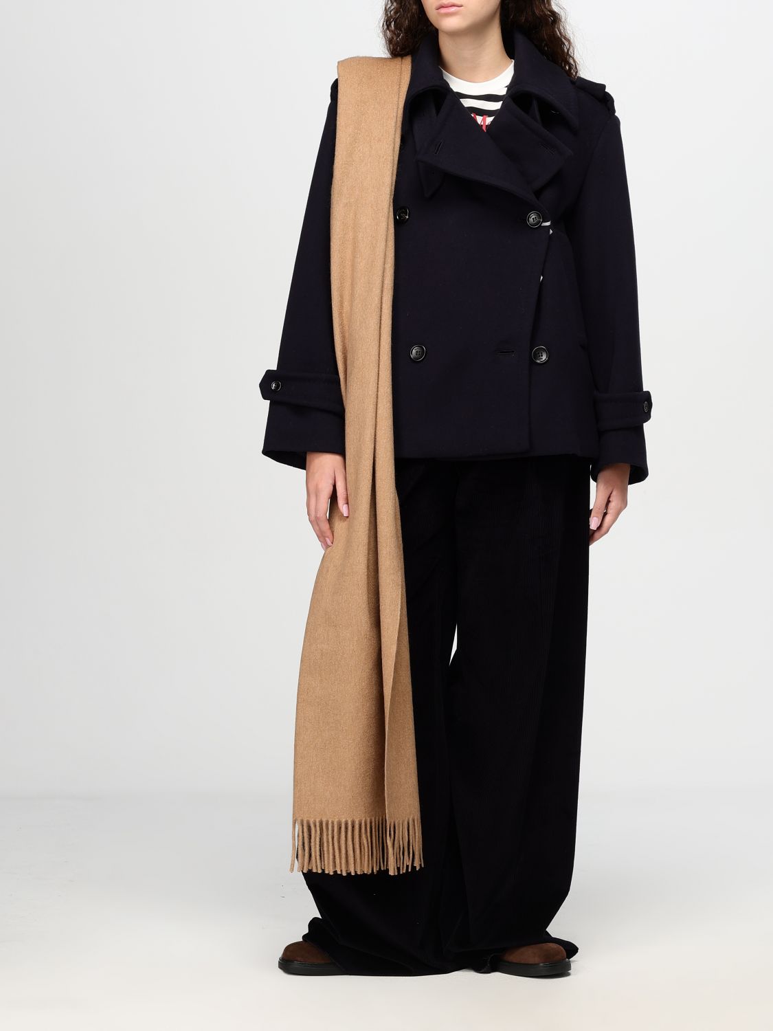 Giglio Sciarpa Max Mara In Lana Di Cammello Con Logo Ricamato
