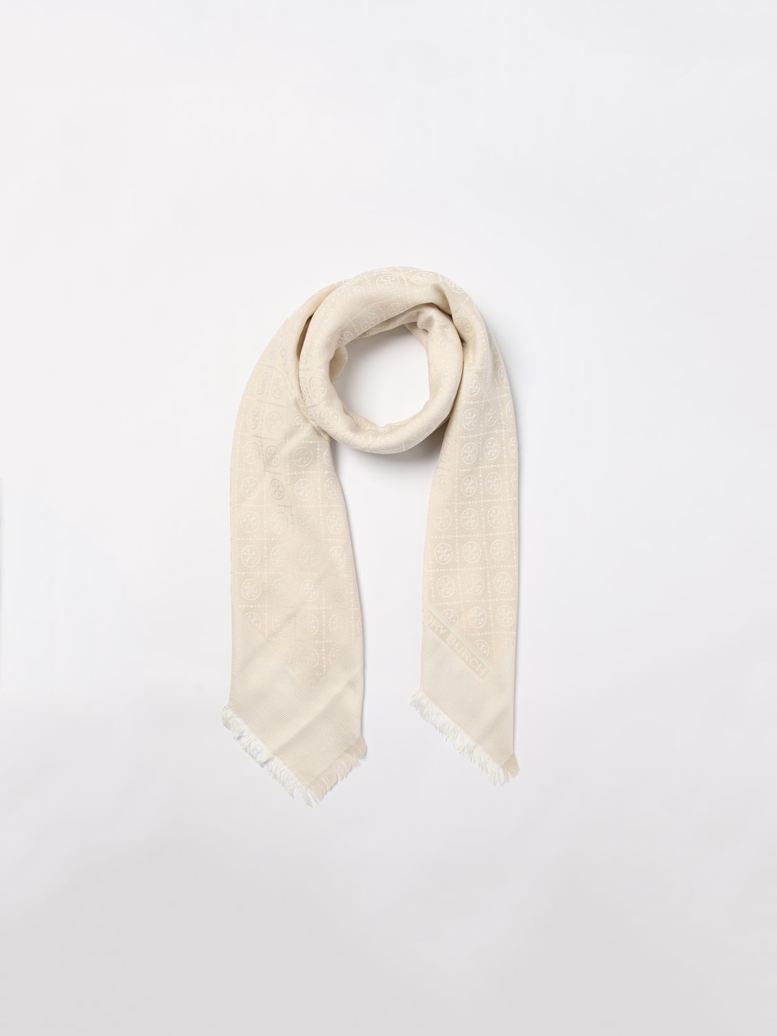 Giglio Sciarpa Tory Burch In Seta E Lana Con Logo Jacquard